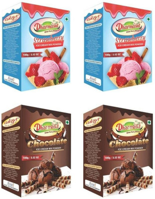 Dharmasut 2 Chocolate + 2 Strawberry Instant Ice Cream Premix Powder | Combo of 4 | 400 g(Pack of 4)