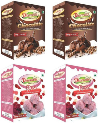 Dharmasut 2 Chocolate + 2 Rose Instant Ice Cream Premix Powder | Combo of 4 | 400 g(Pack of 4)