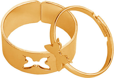 M Men Style Valentine Day Gift Adjustable Butterfly Shape Openable Ring Stainless Steel Gold Plated Ring Set