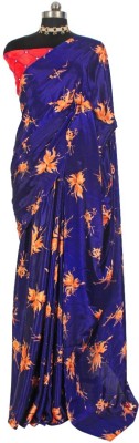 Harsiddhi fashion Floral Print Bollywood Silk Blend, Art Silk Saree(Dark Blue)