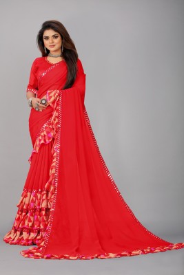 RUKHA FAB Printed Bollywood Georgette, Chiffon Saree(Red)