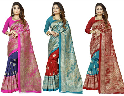Vimalnath Synthetics Self Design Bollywood Art Silk Saree(Pack of 3, Multicolor)