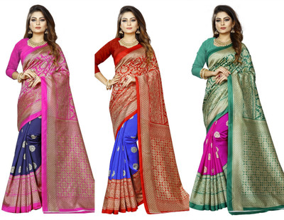 Vimalnath Synthetics Self Design Bollywood Art Silk Saree(Pack of 3, Multicolor)