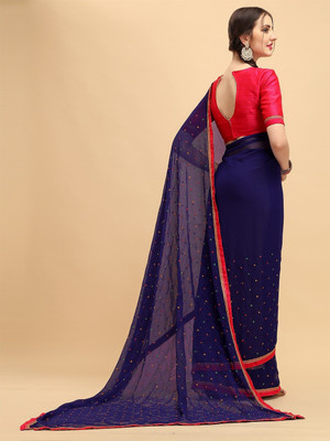 Sangria Embroidered Daily Wear Silk Blend Saree(Dark Blue)