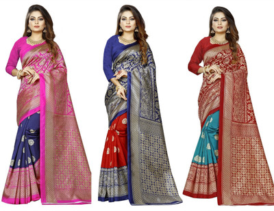 Vimalnath Synthetics Self Design Bollywood Art Silk Saree(Pack of 3, Multicolor)