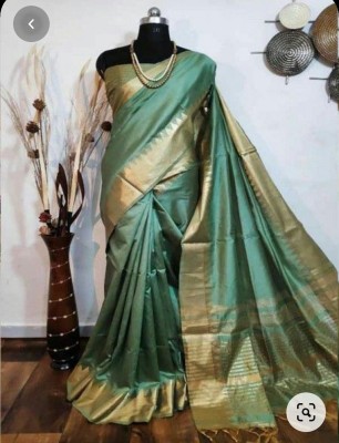 Divastri Solid/Plain Assam Silk Cotton Silk Saree(Green)