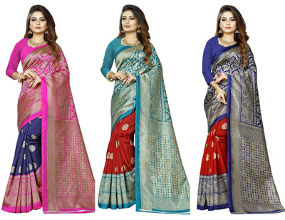 Vimalnath Synthetics Self Design Bollywood Art Silk Saree(Pack of 3, Multicolor)
