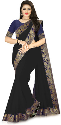 Volmina Solid/Plain Chanderi Cotton Blend Saree(Black)