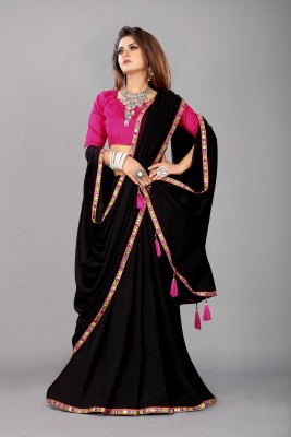 INESA Self Design Bollywood Georgette, Silk Blend Saree(Black)