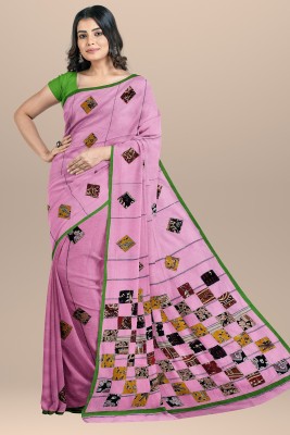 Bong ButiQ Woven Handloom Cotton Blend Saree(Pink)