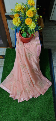 Stylish Sarees Embroidered Bollywood Chiffon Saree(Pink)