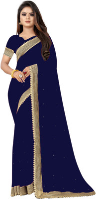 DHARMEE Embellished Bollywood Georgette Saree(Dark Blue)