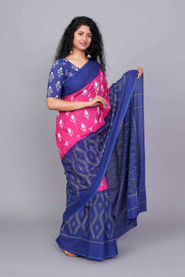 NIKHILAM Printed Daily Wear Pure Cotton Saree(Multicolor)