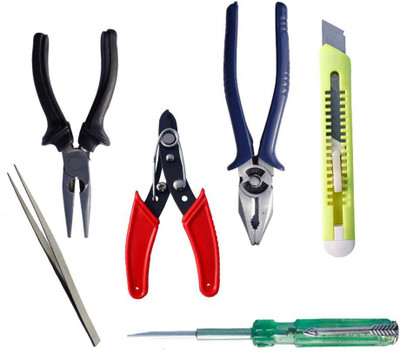 Jiya 058-TOOL KIT- PILER I NOPE PILER I TESTER I CUTTER I TWEEZER I 2IN1 Standard Screwdriver Set(Pack of 6)