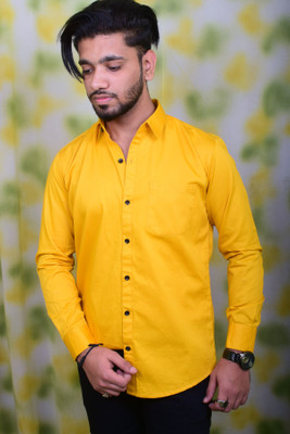 Vcom Men Solid Casual Khaki Shirt