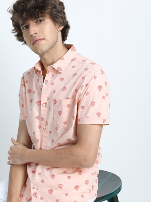 HIGHLANDER Men Printed Casual Pink Shirt