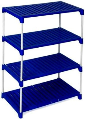 Shree Enterprises 4 Shelf Shoe Rack(Blue & White)Sturdy,Foldable,Multipurpose,Rover & Shoe Storage Plastic, Metal Shoe Rack(Blue, 4 Shelves, DIY(Do-It-Yourself))