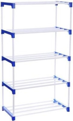 Shree Enterprises 5 Shelf Shoe Rack(Blue & White)Sturdy,Foldable,Multipurpose, Book & Shoe Storage Metal, Plastic Shoe Rack(Blue, White, 5 Shelves, DIY(Do-It-Yourself))