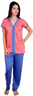 Kismat Fashion Women Solid Light Blue, Orange Top & Pyjama Set