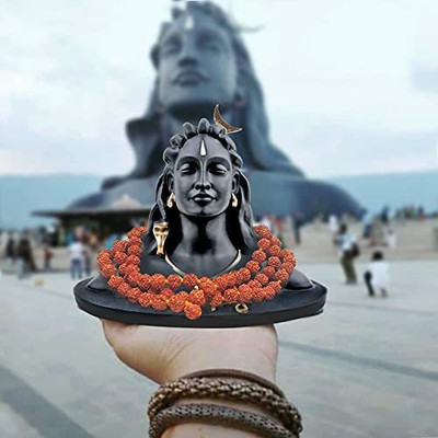 PAYSTORE adiyogi + rudraksha mala Decorative Showpiece  -  9 cm(Polyresin, Black)