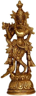 K.D. Handicrafts Lord Krishna (Height 17cm) Brass Idol/Statue Decorative Showpiece  -  17 cm(Brass, Gold)