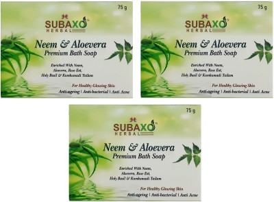 Subaxo HERBAL NEEM & ALOEVERA PREMIUM BATH SOAP 3 PC EACH OF 75 G(3 x 75 g)