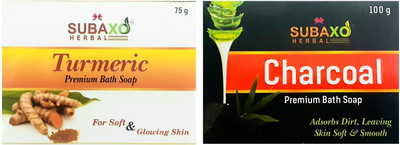 Subaxo HERBAL TURMERIC SOAP 75 G AND CHARCOAL PREMIUM BATH SOAP 100 G(2 x 87.5 g)