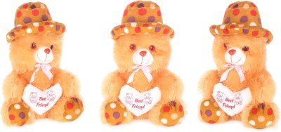 Topgrow Soft Teddy Bear Cap Style with Heart Brown Colour Set of 3 (12 inch)  - 12 inch(Multicolor)