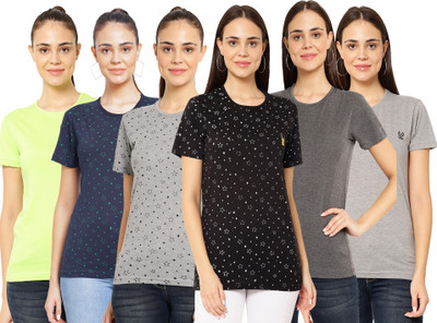 MACK JONNEY Solid Women Round Neck Multicolor T-Shirt