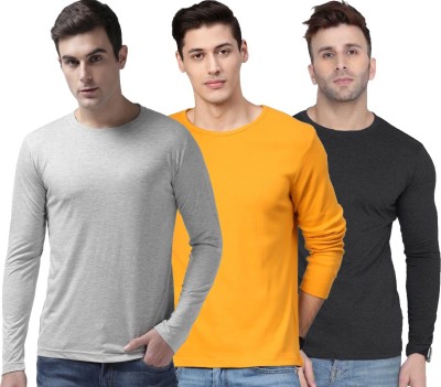 INDIZO Solid Men Round Neck Grey, Yellow T-Shirt