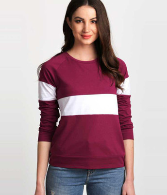 DB Fashion Colorblock Women Round Neck Maroon T-Shirt