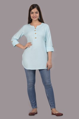 BADTHUNIA FAB Casual Solid Women Light Blue Top