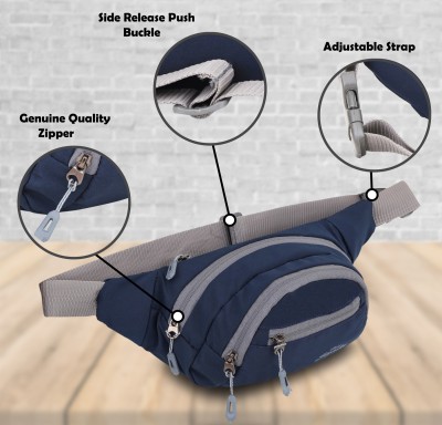 Finespaiky MTRSNG702 Stylish Real Waist Bag Travel Pouch Passport Holder Waist Bag for Men Women(Blue, Grey)