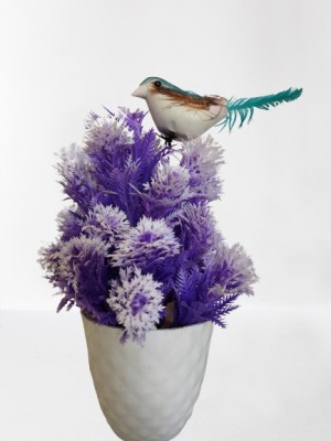 NMAB ARTESANIA Artificial Flower Plant for Home and Garden Decor with Pot Green Tree with Birds Bonsai Artificial Plant  with Pot(22 cm, Purple, White)