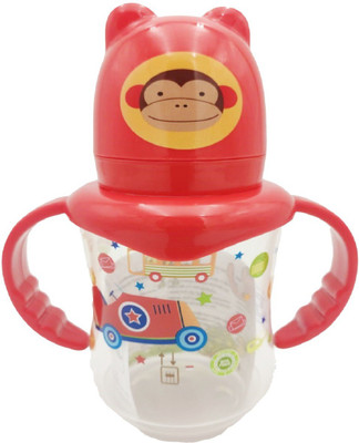 KhuHap Toddler baby Milk Feeding wide neck Bottle with Handle Wild Animal Tales Cartoon - 250 ml(Multicolor)