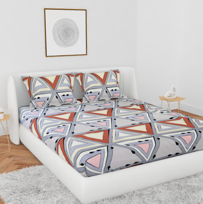 Apala 210 TC Polycotton Double Printed Flat Bedsheet(Pack of 1, Grey)