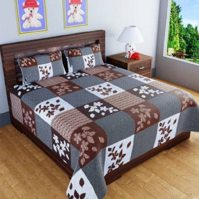 US DECOR HUB Cotton Double Flat 140 TC Floral Bedsheet(Pack of 1, Brown)