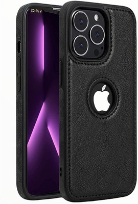MOBILOVE Back Cover for Apple iPhone 13 Pro | PU Leather Flexible Soft With Logo View Back Case Cover(Black, Shock Proof, Pack of: 1)