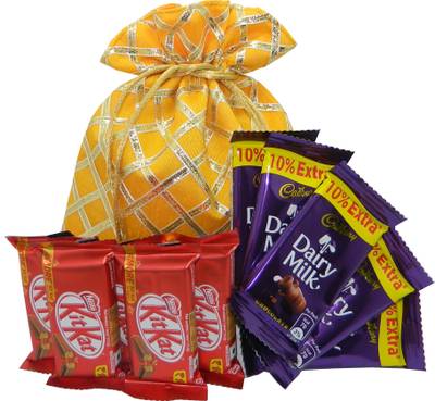 The Rich Box Cadbury Dairy Milk & Nestle Kitkat Chocolate Gift Hamper Pouch Bars