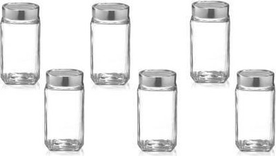PINJAS Glass Grocery Container  - 1000 ml(Pack of 6, Clear)