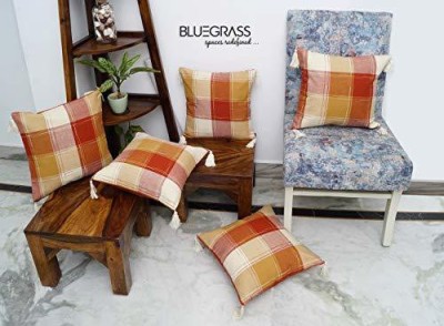 Bluegrass Checkered Cushions Cover(Pack of 5, 41 cm*41 cm, Peach, Orange, Yellow)