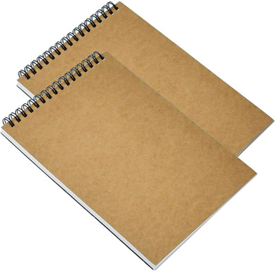 INNAXA A5 Grid Spiral Notebooks, Squared Journal Kraft Cover A5 Notebook Dotted 100 Pages(Dotted Brown, Pack of 2)