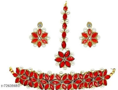 AD Fashion Store Brass Gold-plated Red Jewellery Set(Pack of 1)