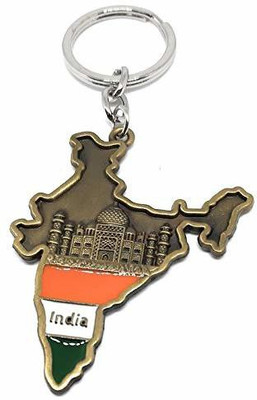 WHITE POPCORN India Map Metal Keychain Keyring|Double Sided with Taj Mahal Image Key Chain