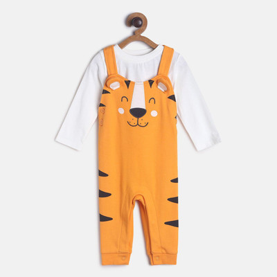 MINI KLUB Dungaree For Baby Boys & Baby Girls Self Design Pure Cotton(Orange, Pack of 2)