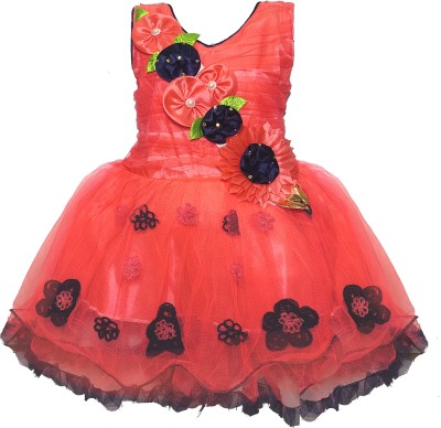 RG Collection Baby Girls Midi/Knee Length Festive/Wedding Dress(Red, Sleeveless)