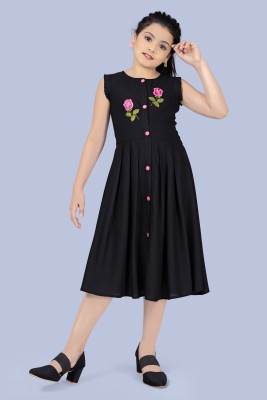 Mirrow Trade Girls Midi/Knee Length Casual Dress(Black, Sleeveless)