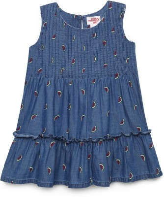 Under Fourteen Only Girls Midi/Knee Length Casual Dress(Blue, Sleeveless)