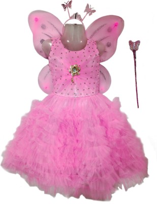 kids fashion hub Baby Girls Midi/Knee Length Festive/Wedding Dress(Pink, Sleeveless)