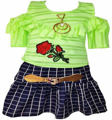 Shine Club Girls Midi/Knee Length Casual Dress(Green, Half Sleeve)
